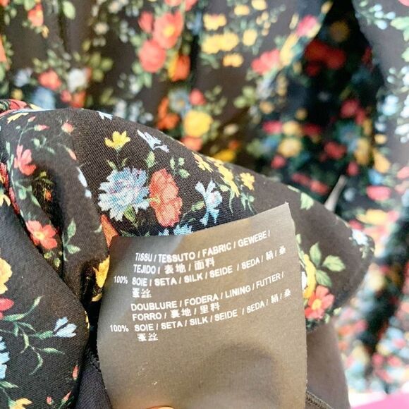 Saint Laurent Bouquet-Print Peasant Midi Dress, Black Pattern Women’s Sz Small S - Picture 13 of 16